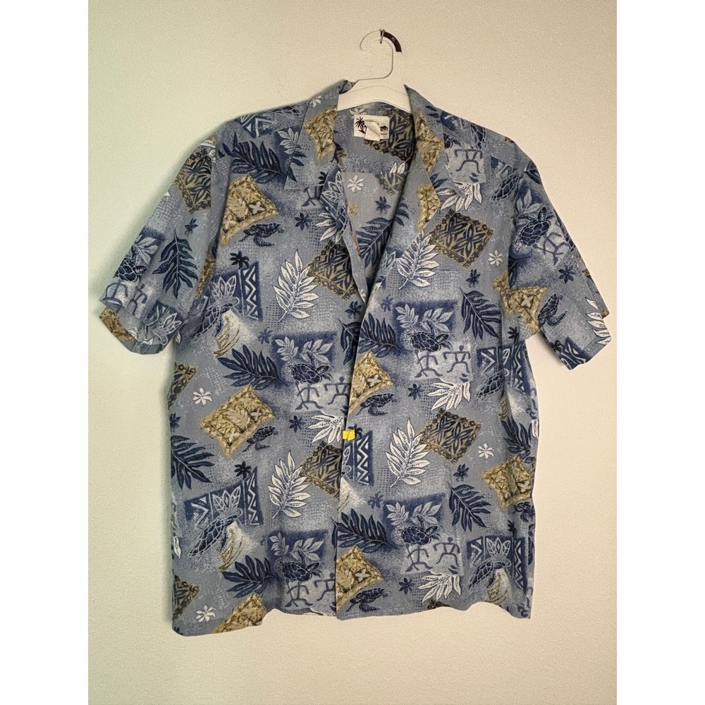 Howie Made in‎ Hawaii Mens XL Blue Tropical Sea Turtle Aloha Shirt Short Sleeve